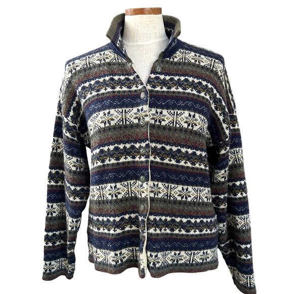 kathy ireland Sweaters - Vintage Kathy Ireland Fair Isle Cardigan M Nordic Knit Cottage Granny Cozy Hygge